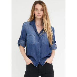 Anthro Cloth & Stone Coastal Cowgirl Denim Chambray Split Back Button Shirt S
